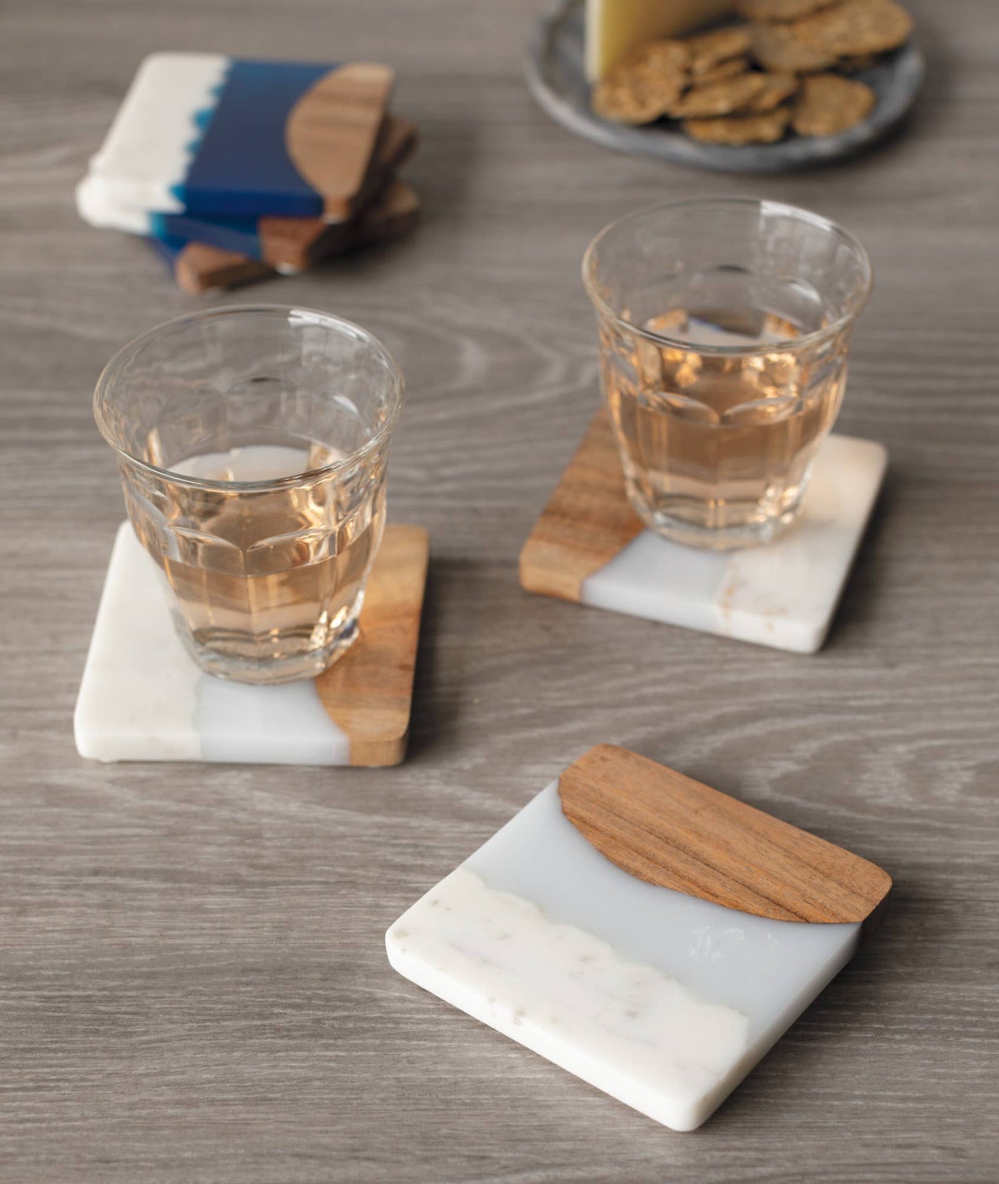 Skyline Ice Marble and Wood Coasters Set of 4