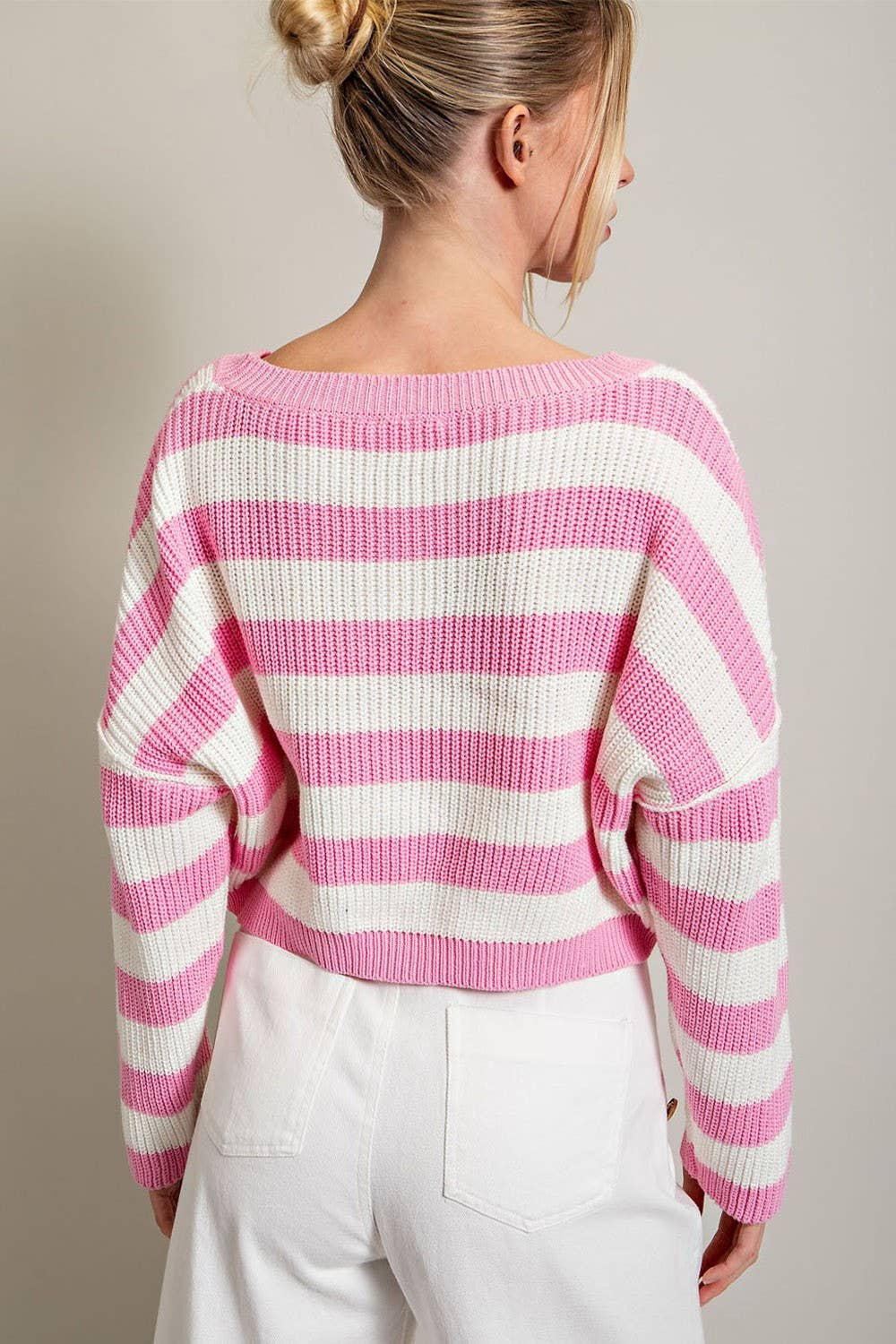 Black + Camel Striped Cropped Sweater