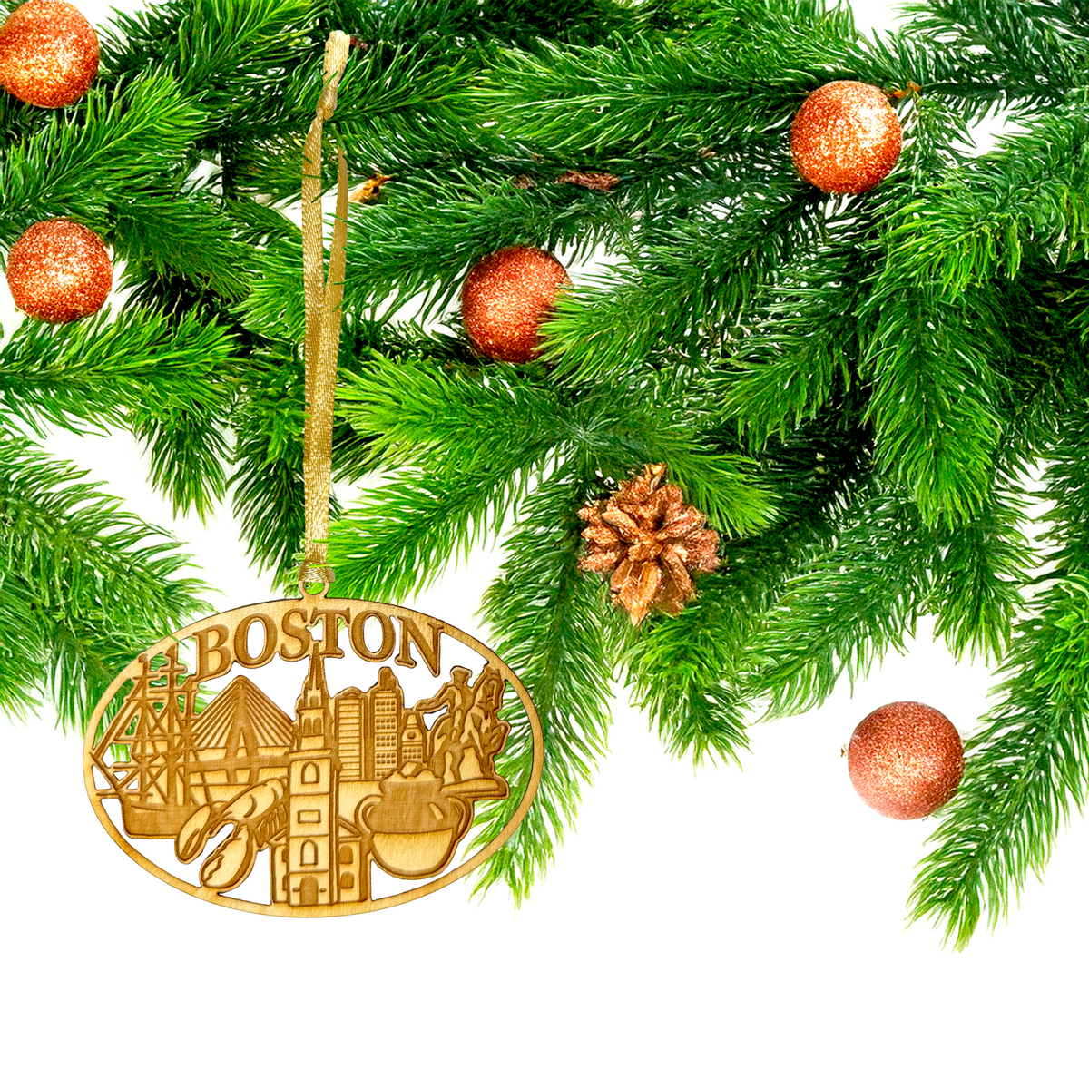 Boston Oval Collage Wood Ornament