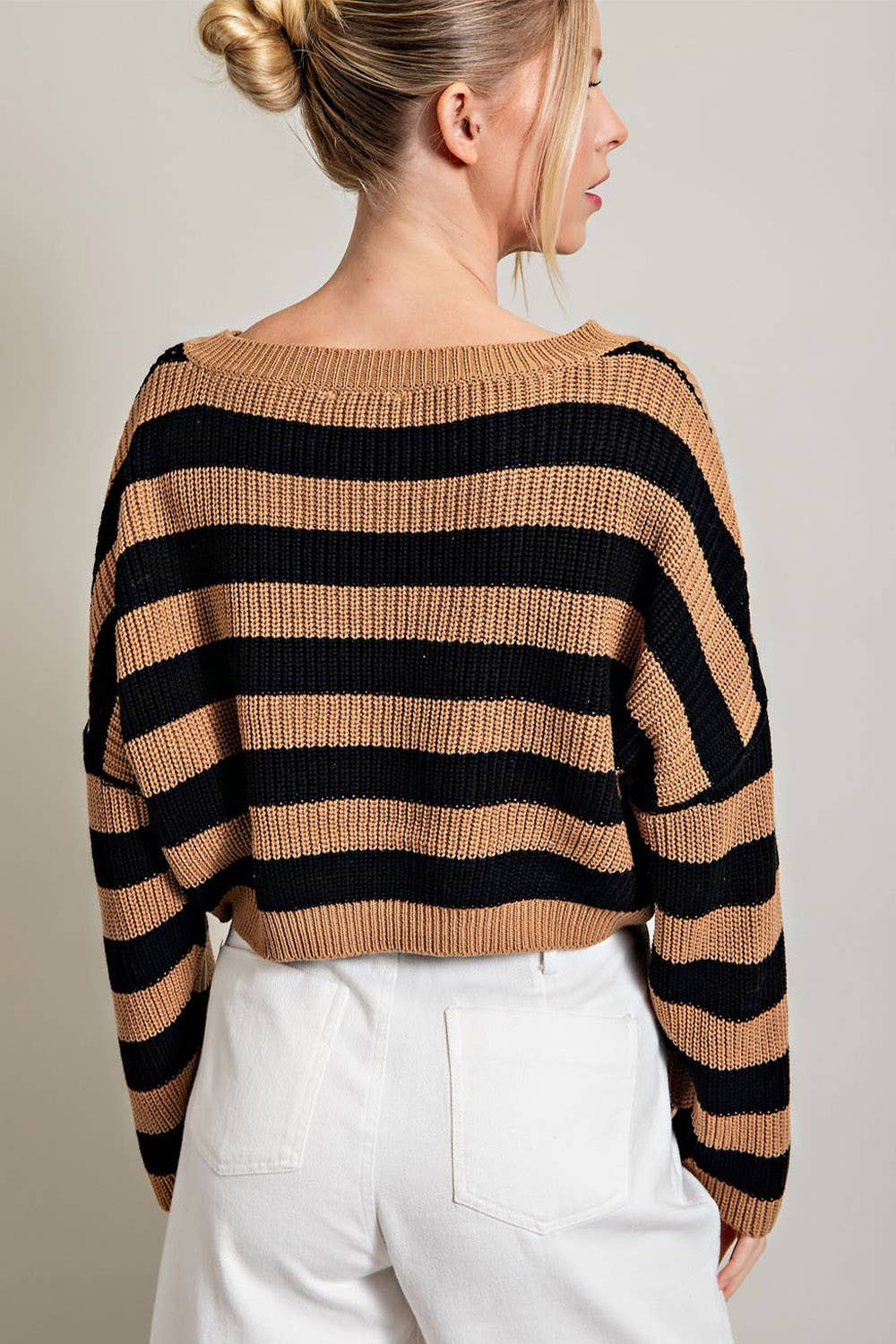 Black + Camel Striped Cropped Sweater