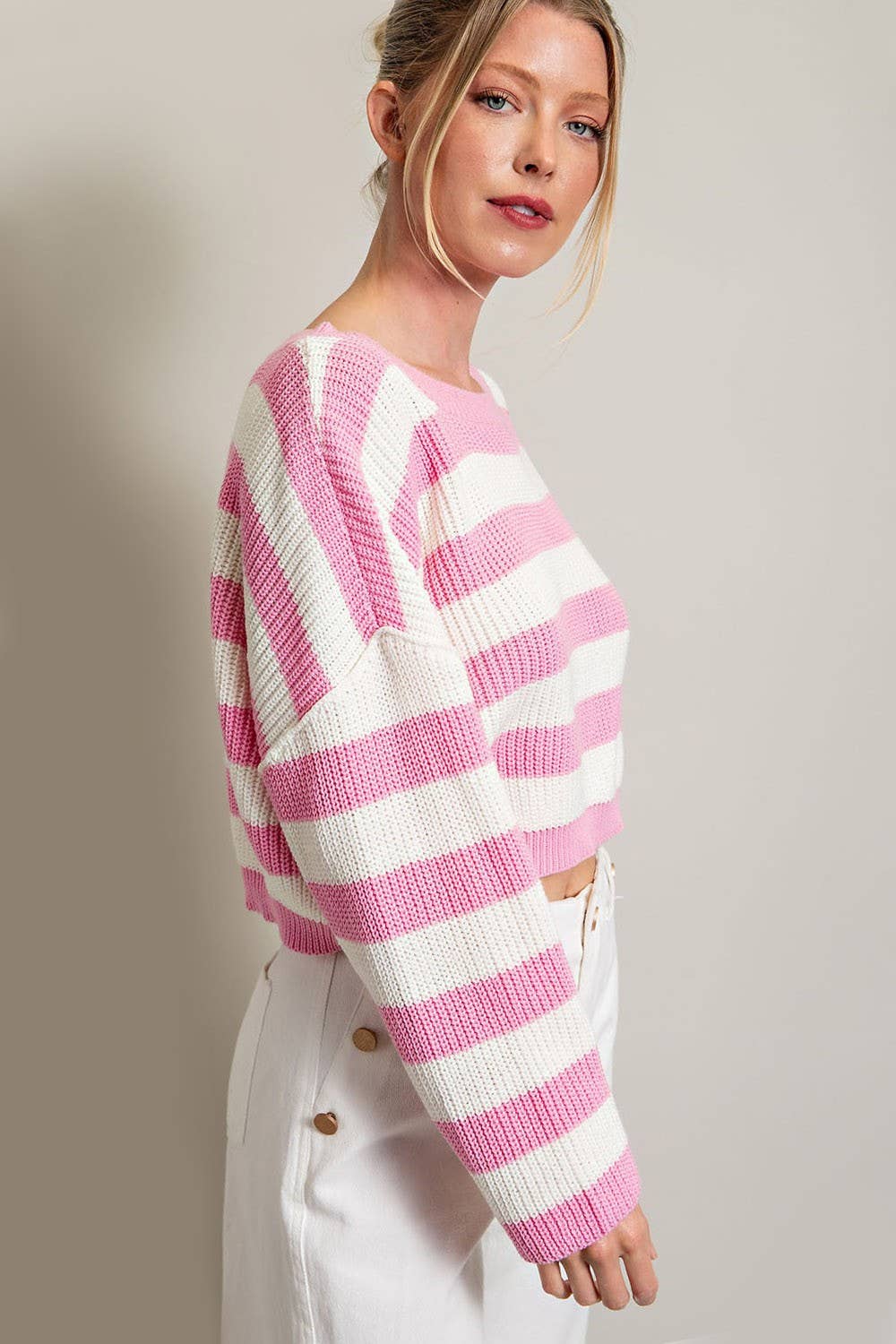 Black + Camel Striped Cropped Sweater