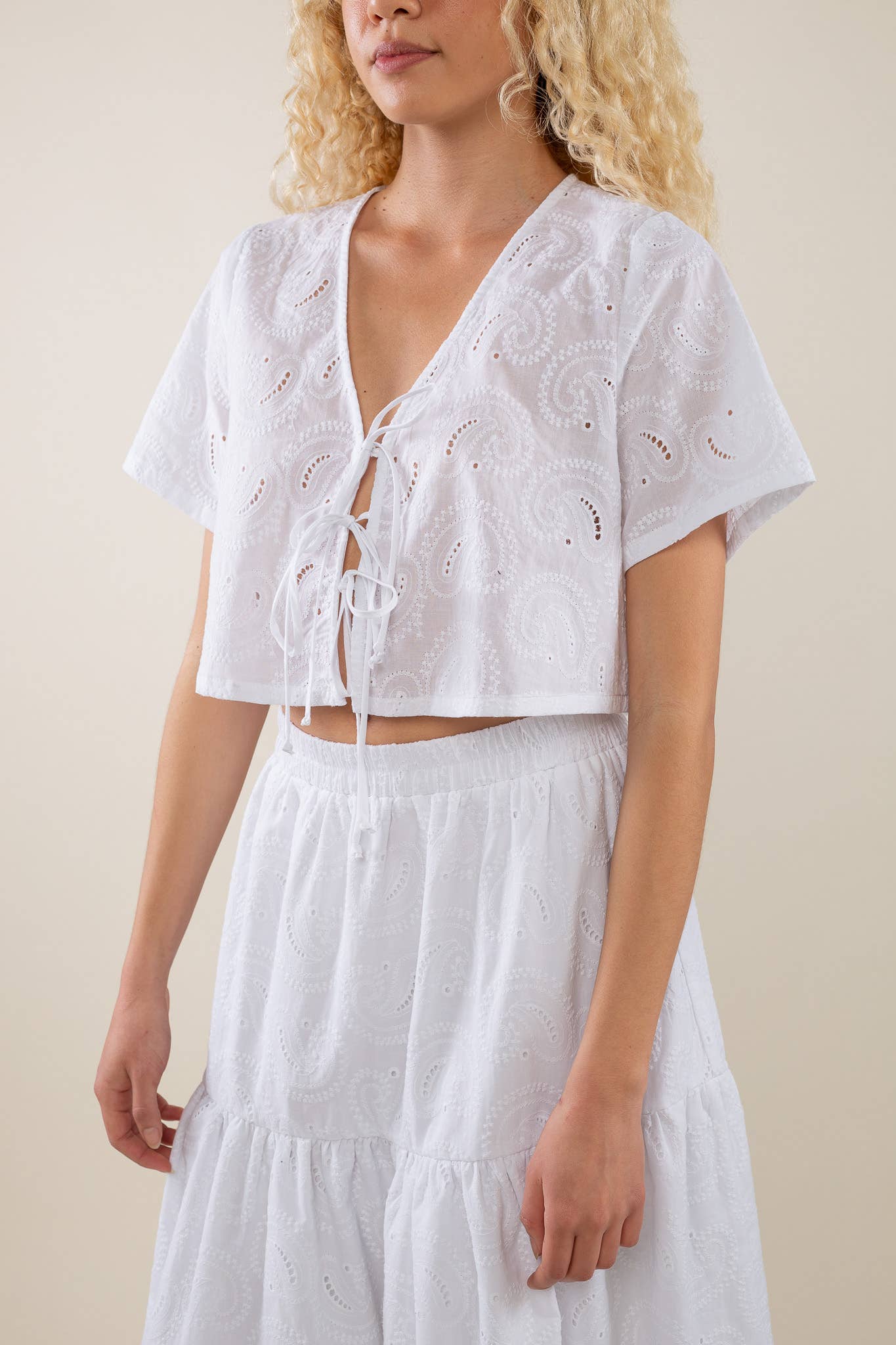White Eyelet Cropped Tee
