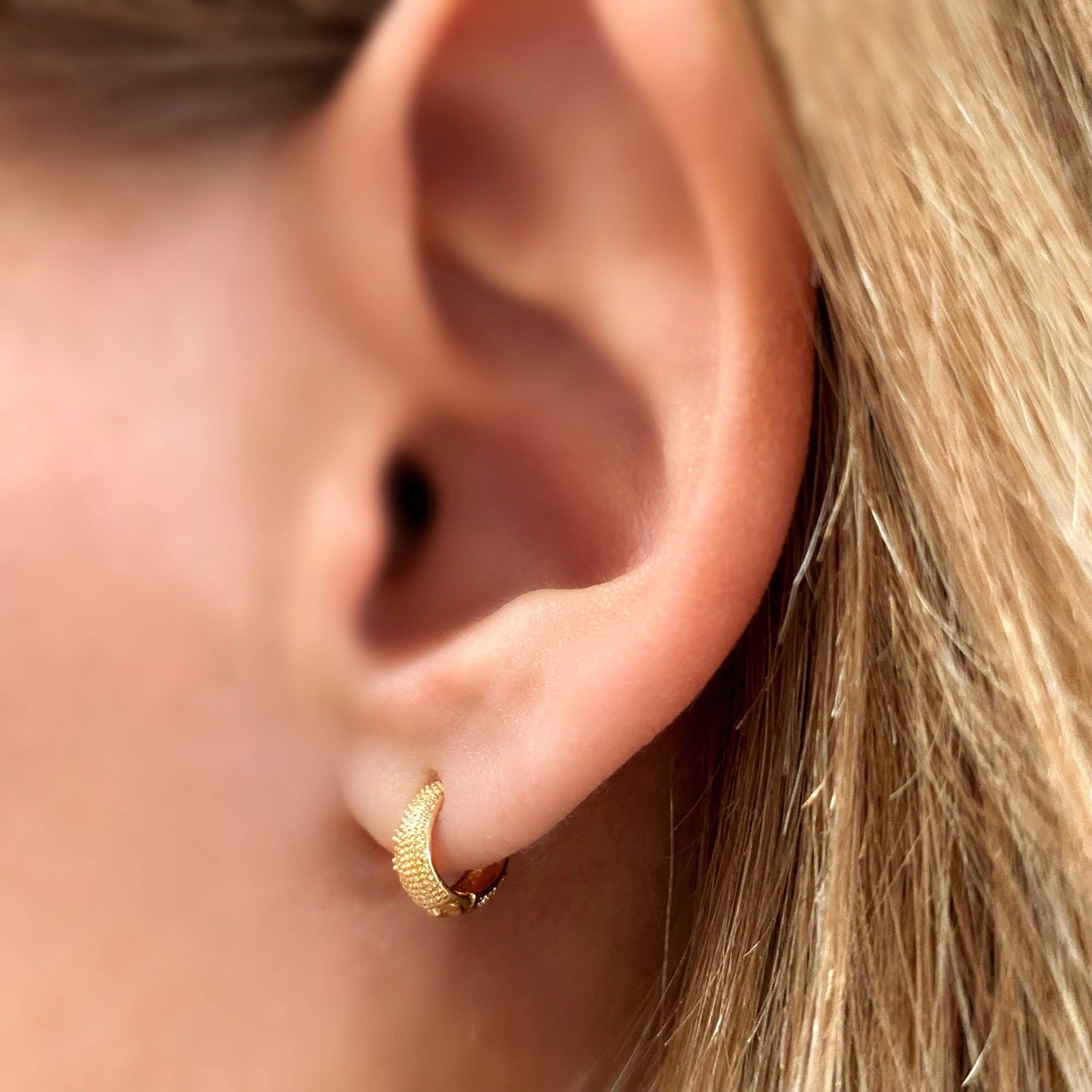 Gold Filled Tiny Textured Clicker Hoop Earrings