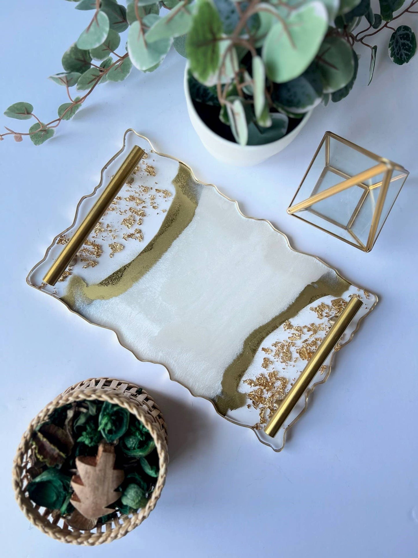 White + Gold Decorative Resin Tray
