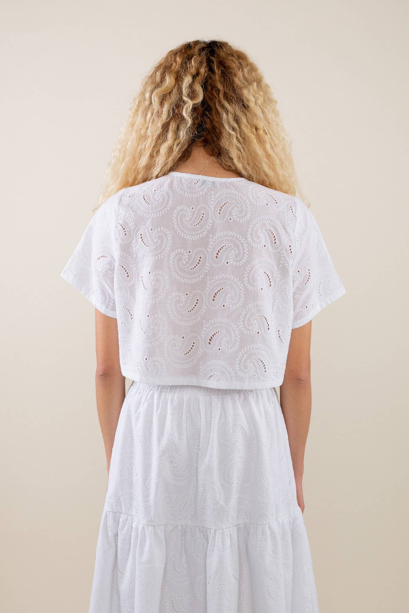 White Eyelet Cropped Tee