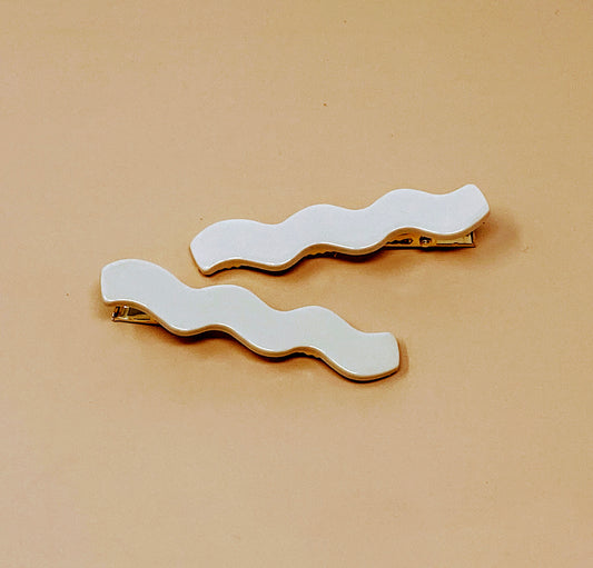 Wavy Barrette in Ivory (Set of 2)
