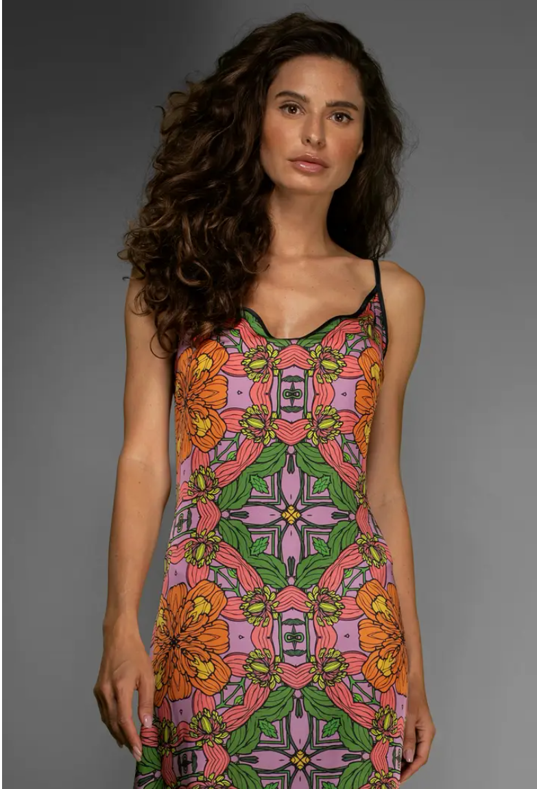 Orange Floral Satin Slip Dress