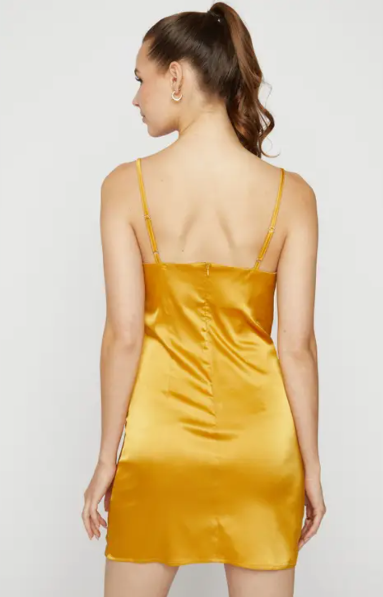 Yellow Mini Cowl Neck Slip Dress