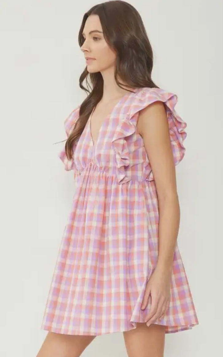 Pink Gingham Mini Dress