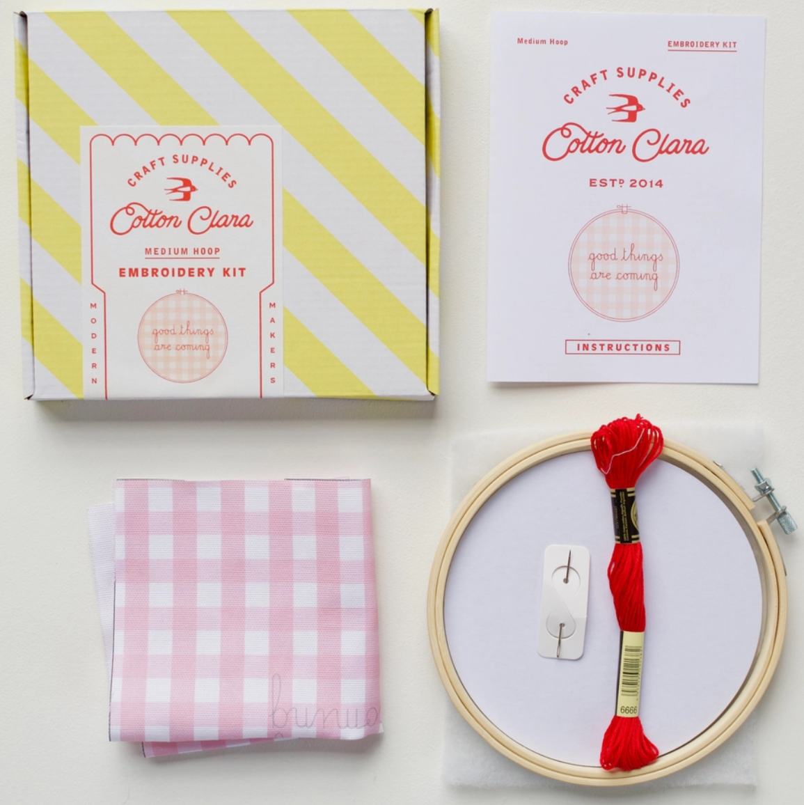 Good Things Are Coming Gingham Embroidery Hoop Kit