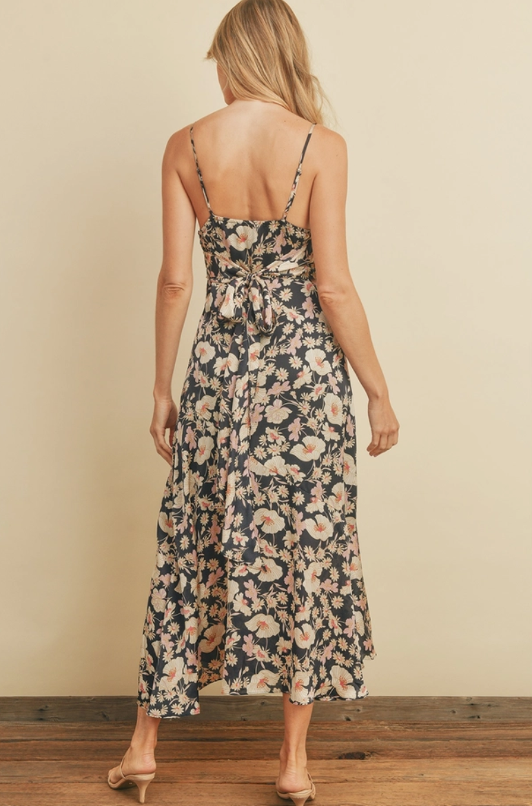 Indigo Floral Tie Back Midi Dress