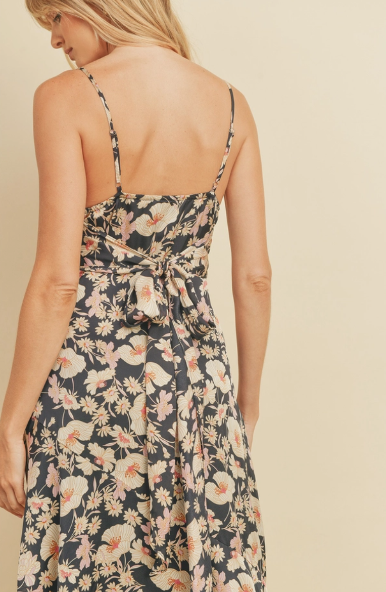 Indigo Floral Tie Back Midi Dress