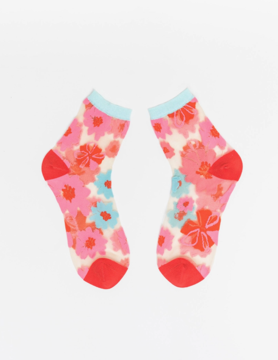Ribbon Roses Sheer Ankle Sock