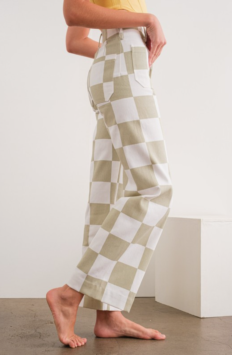 Beige + White Checkered Jeans