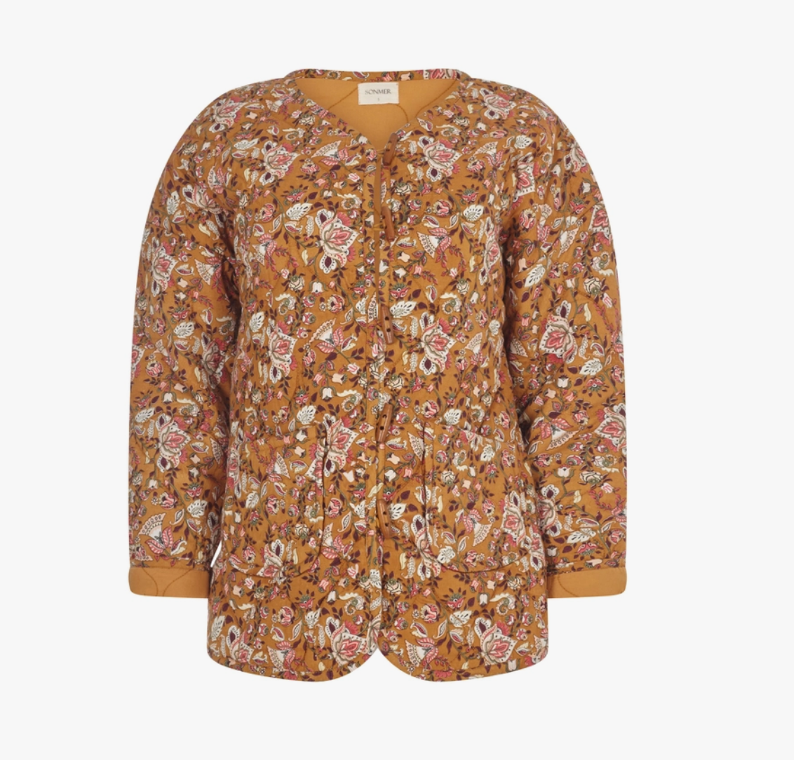 Mustard Quilted Printed Jacket