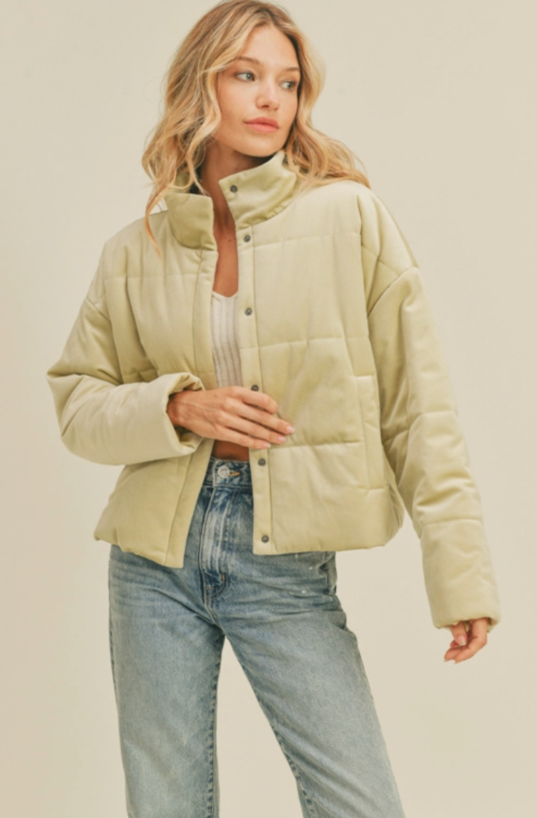 Pistachio Velvet Puffer Jacket