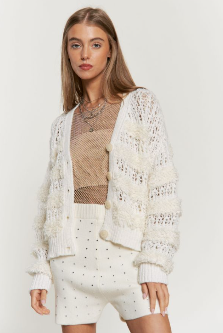 Fuzzy Ivory Knit Cardigan