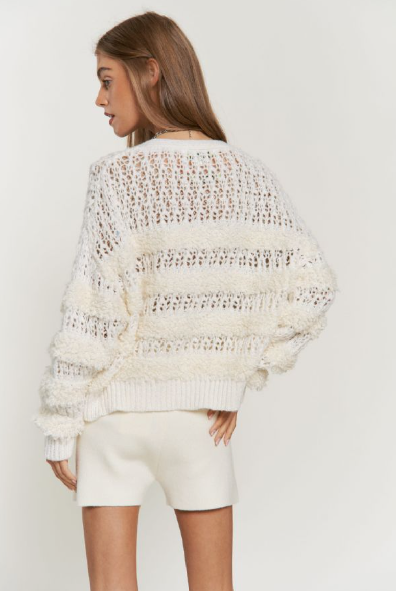 Fuzzy Ivory Knit Cardigan