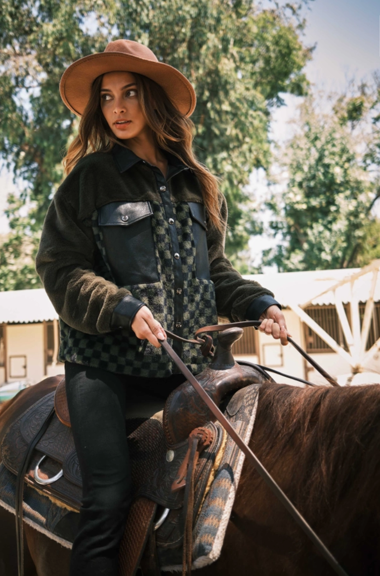 Checkered faux leather jacket outlet