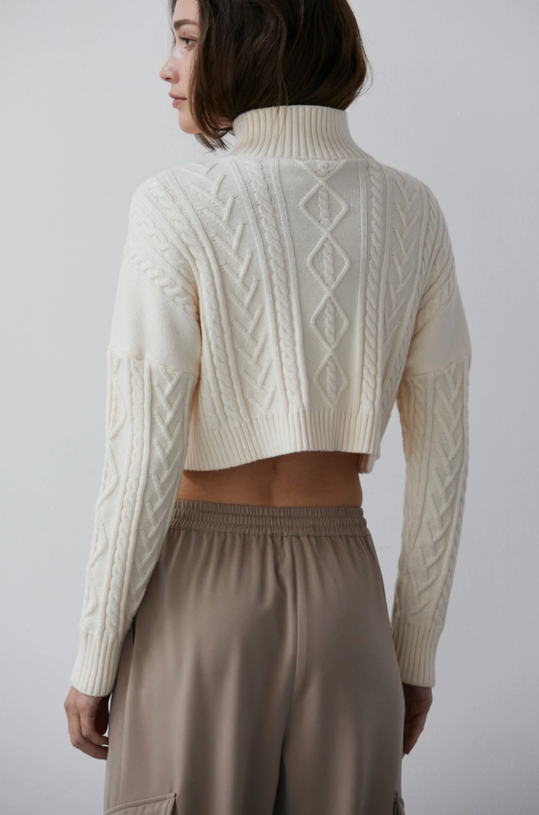 Cable Knit Turtle Neck Crop Sweater