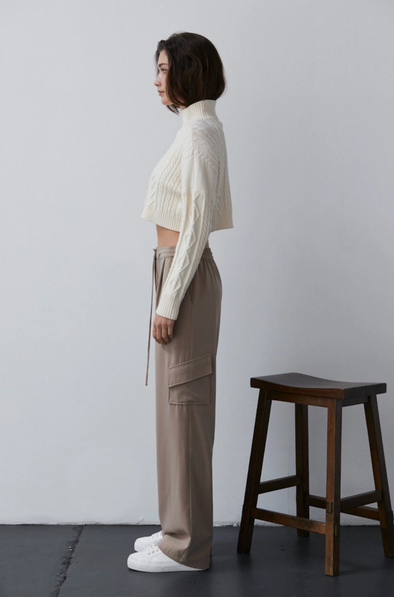 Cable Knit Turtle Neck Crop Sweater