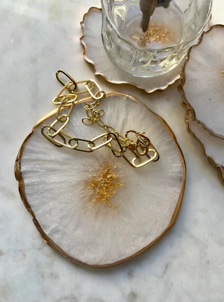 Copper + Gold Geode Resin Trinket Tray