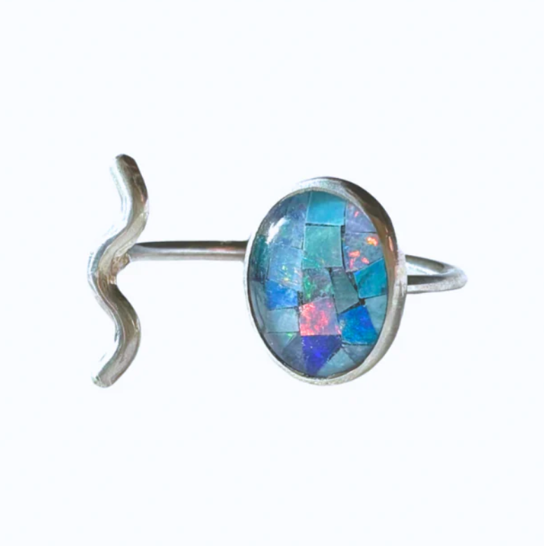 Opal Mosaic Open Band Squiggle Ring