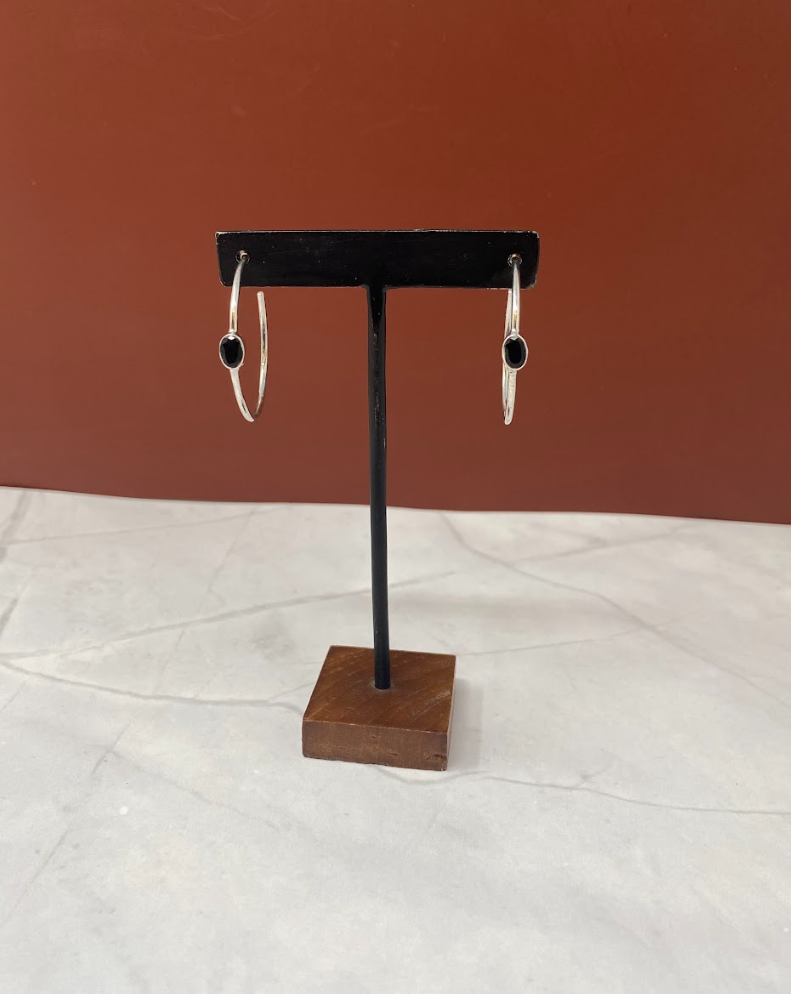 Oval Onyx Hoop Earrings
