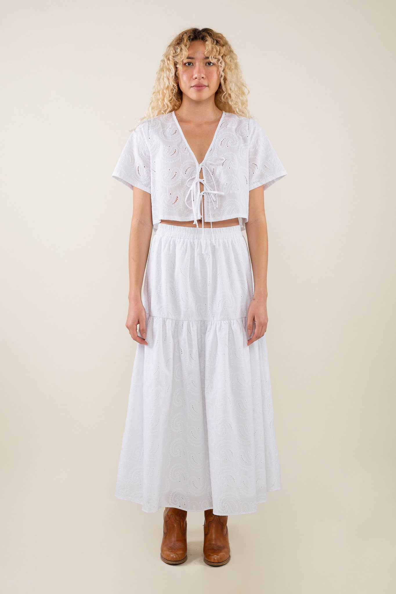 White Eyelet Cropped Tee