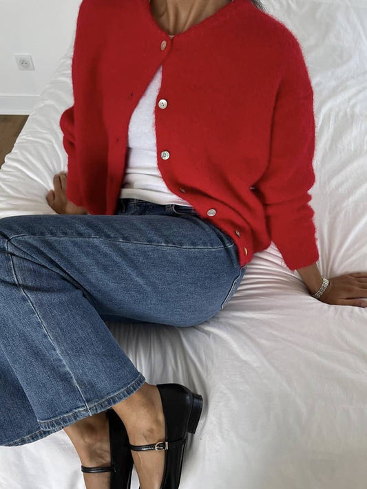 Red Round Neck Cardigan