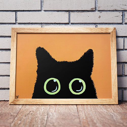 Black Cat Orange Background 5"x7" Print