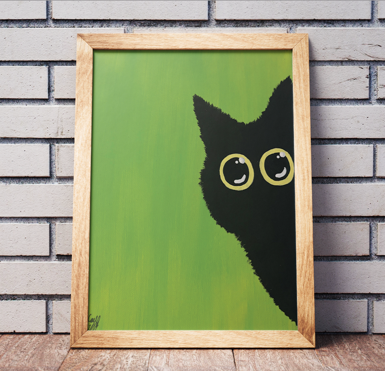 Black Cat with Green Background 5"x7" Print