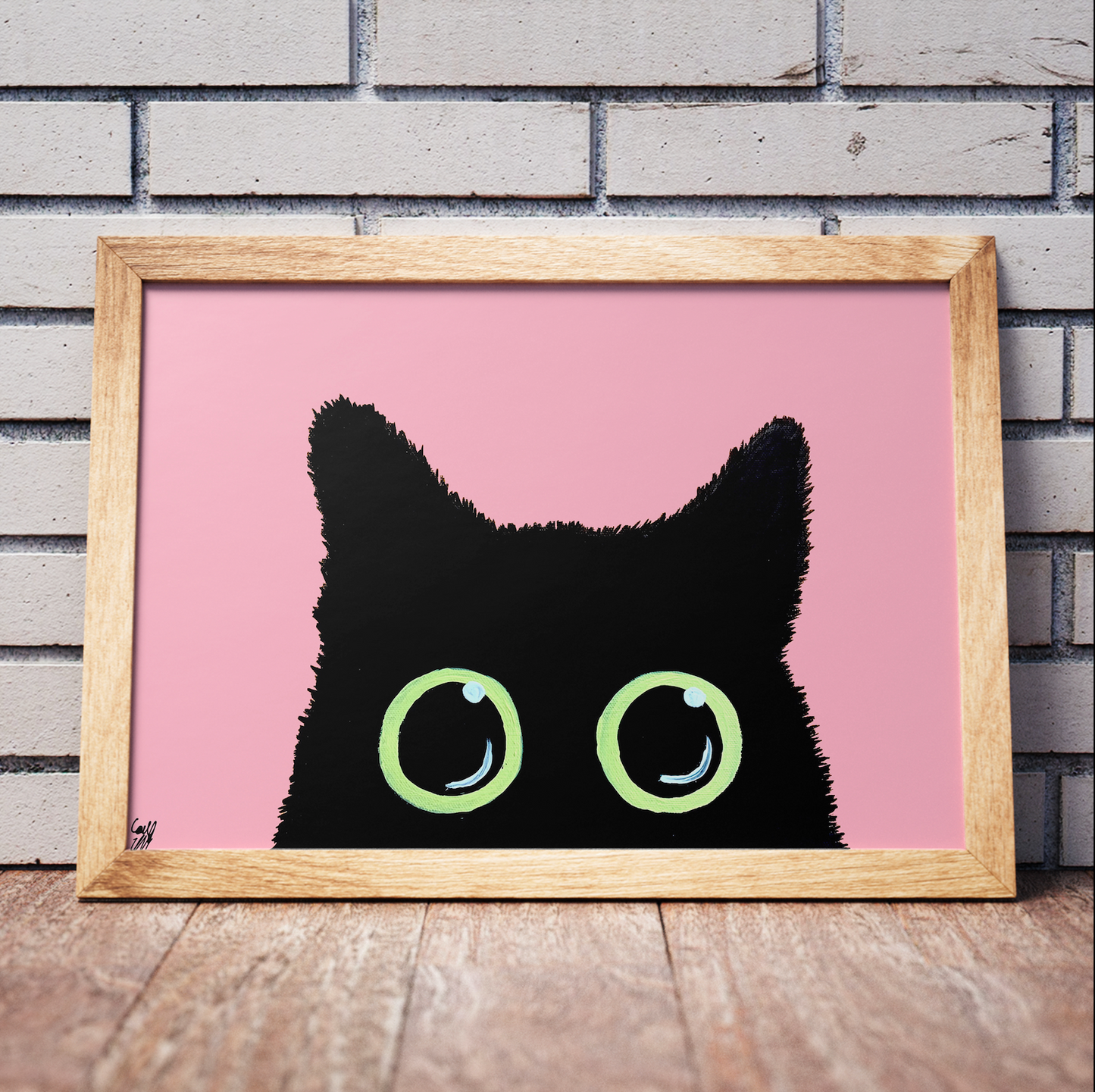 Black Cat Pink Background 5"x7" Print