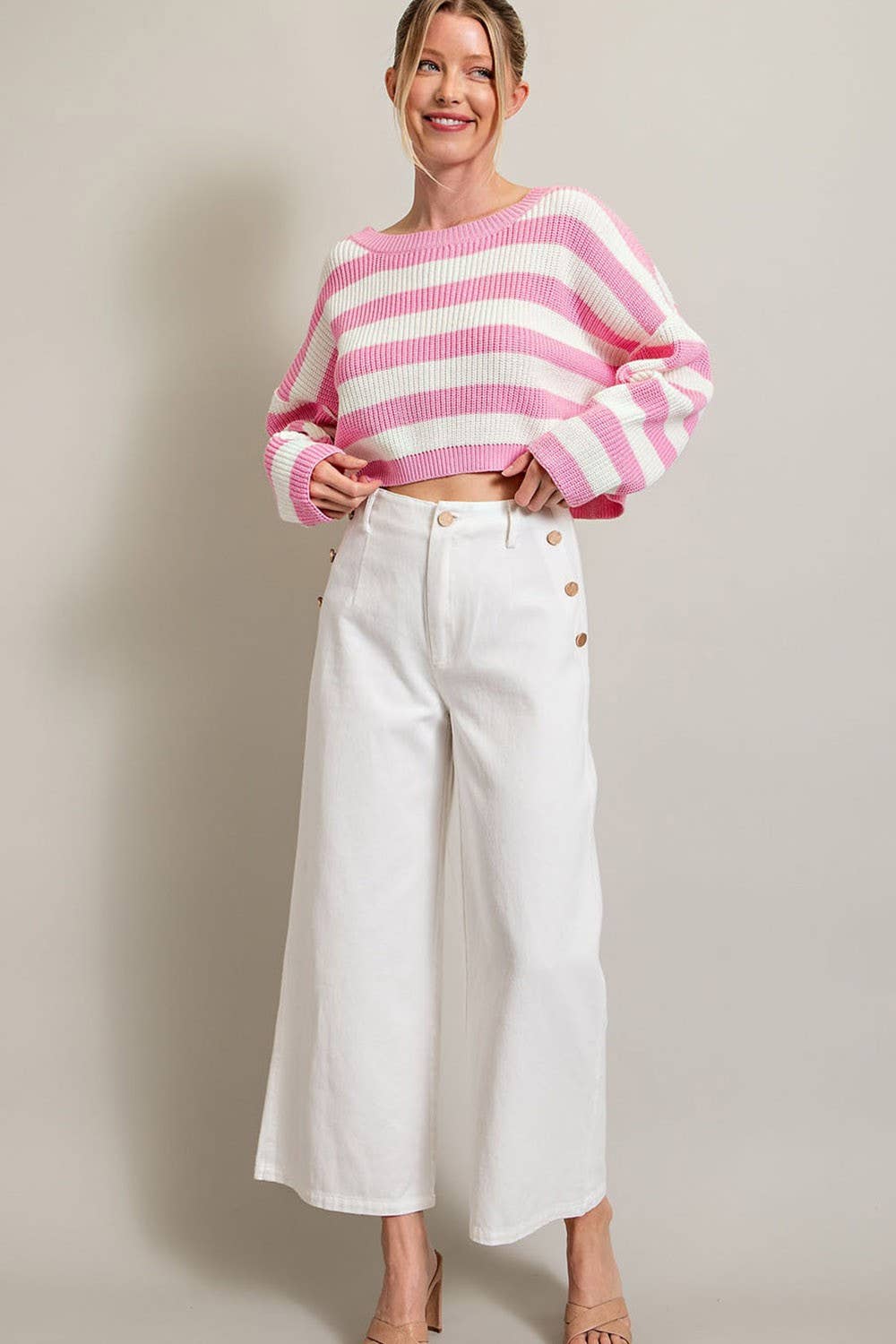 Black + Camel Striped Cropped Sweater