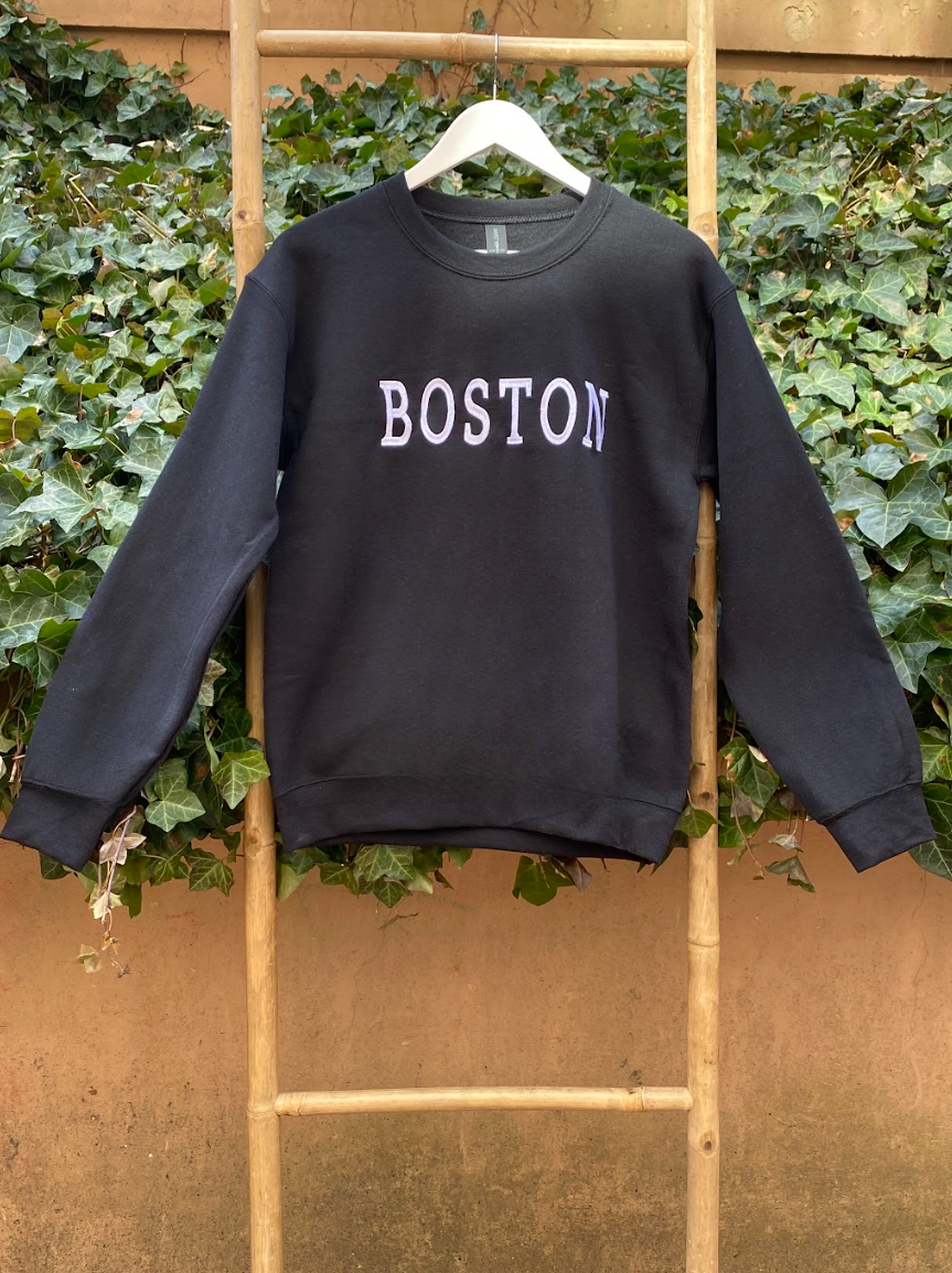 Black "Boston" Embroidered Unisex Sweatshirt