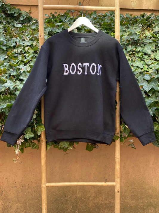 Black "Boston" Embroidered Unisex Sweatshirt