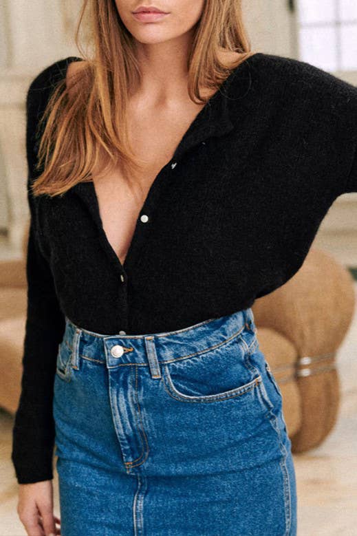 Black Crew Neck Cardigan