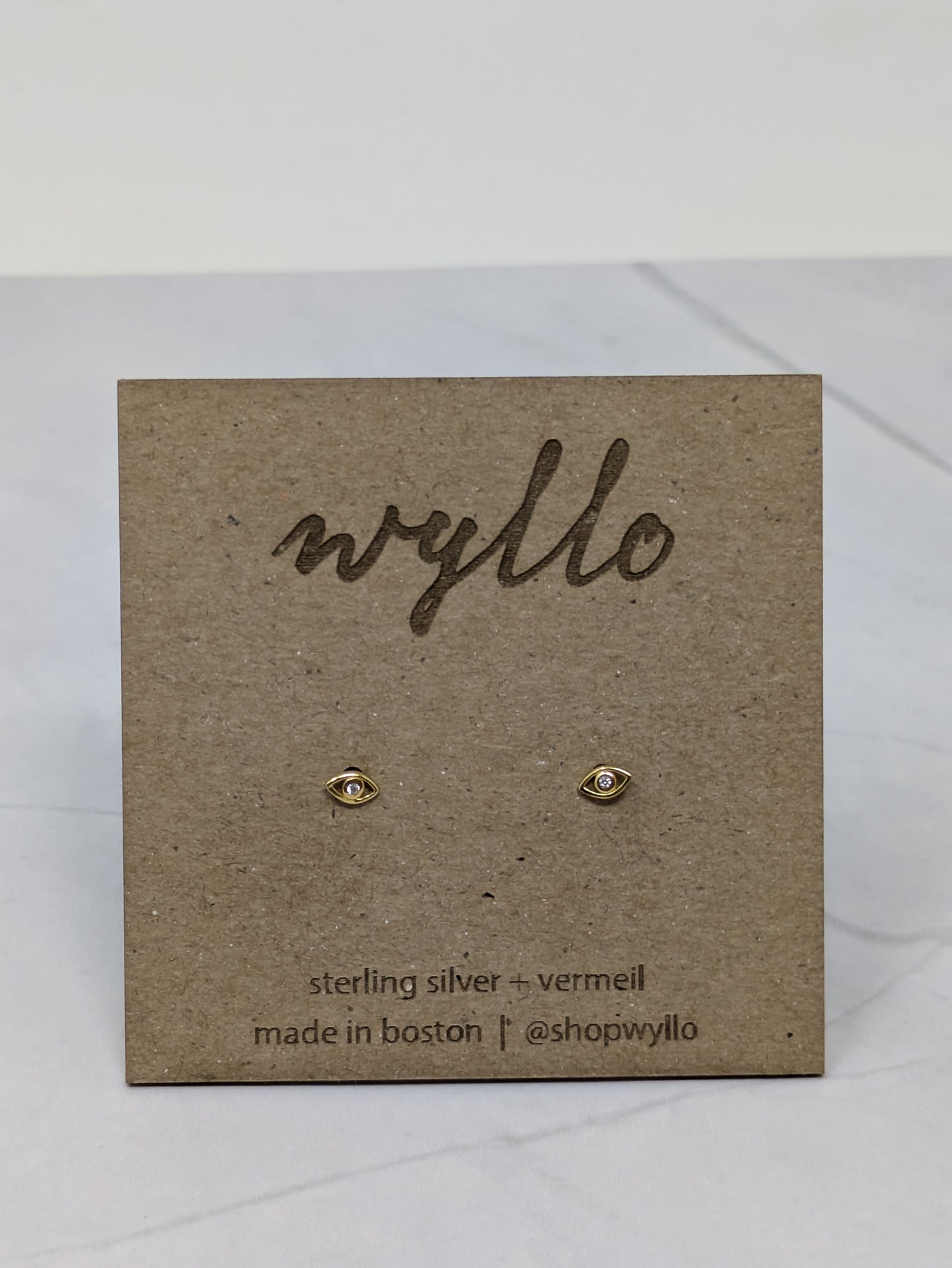 Tiny Yellow Gold CZ Eye Studs