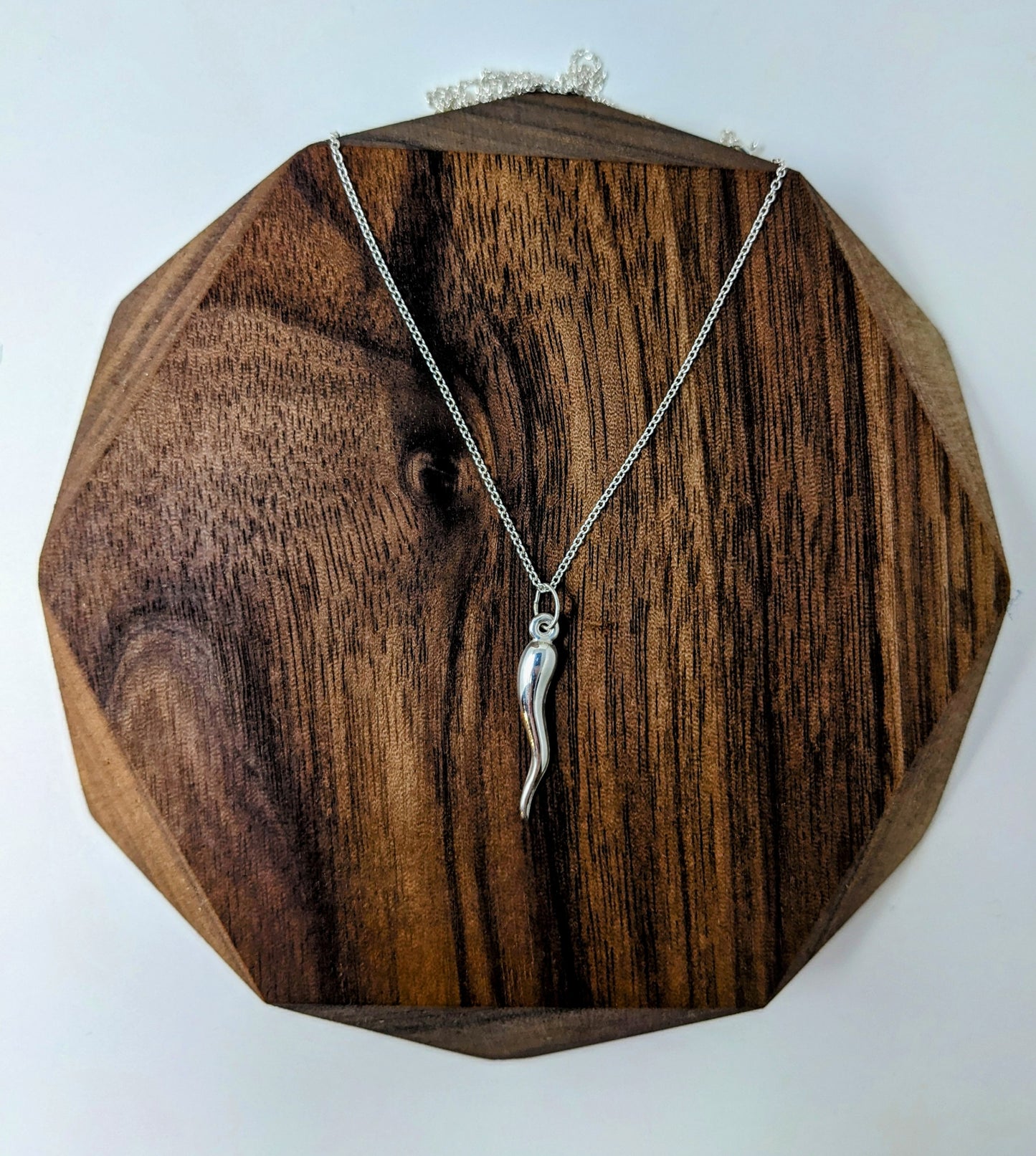 Large Silver Italian Horn Necklace