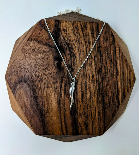 Large Silver Italian Horn Necklace