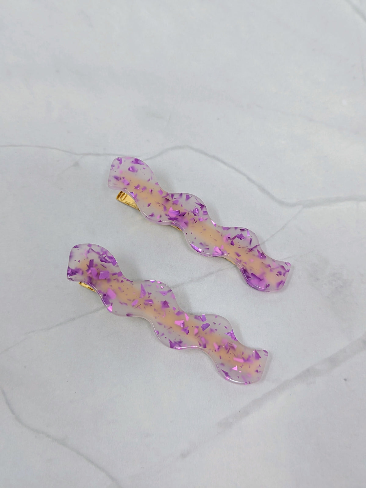 Wavy Barrette in Purple Metallic (Set of 2)