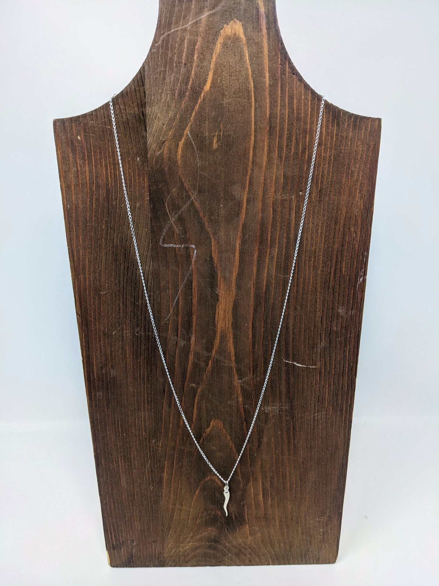 Large Silver Italian Horn Necklace