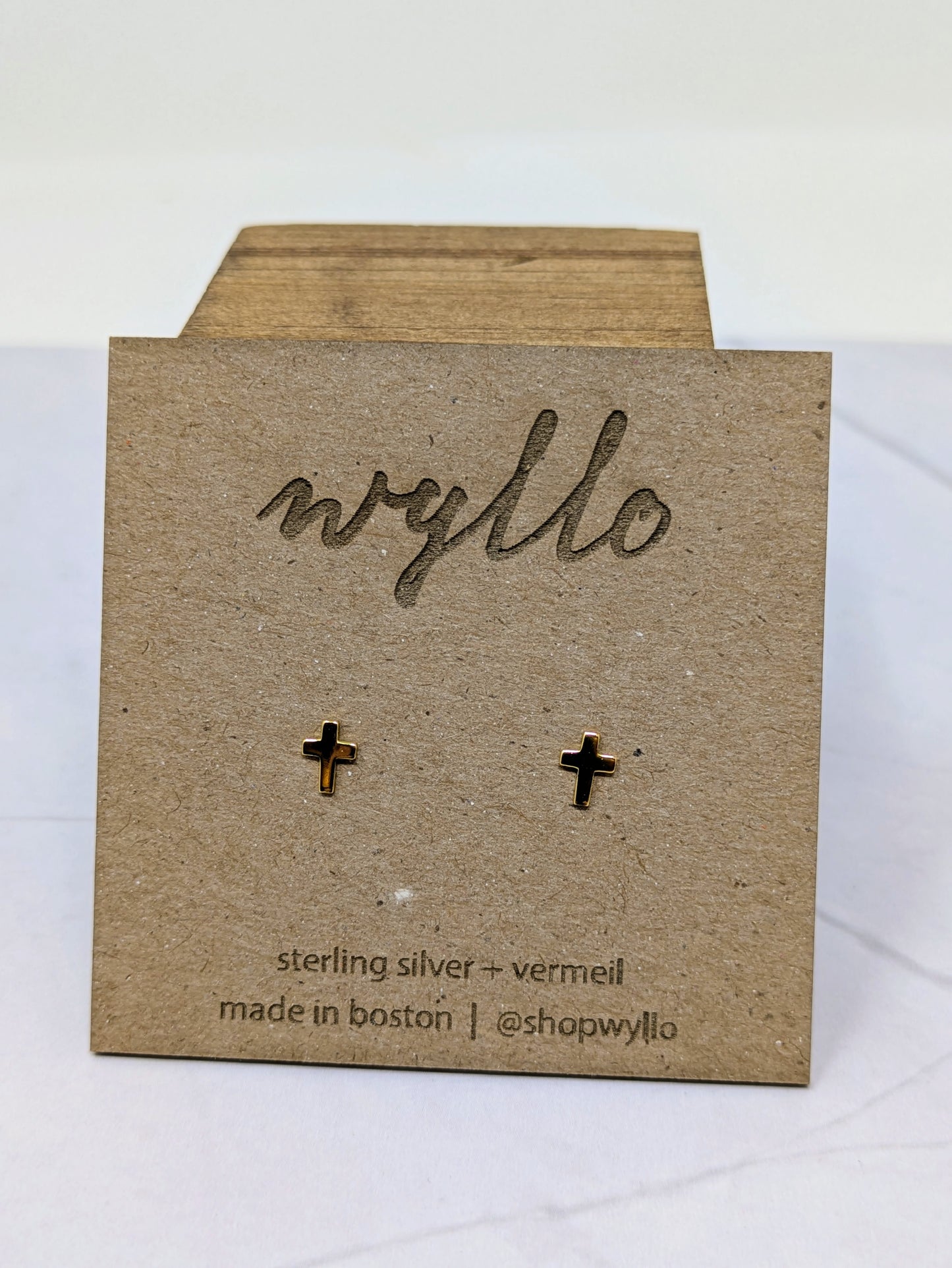 Yellow Gold Cross Studs
