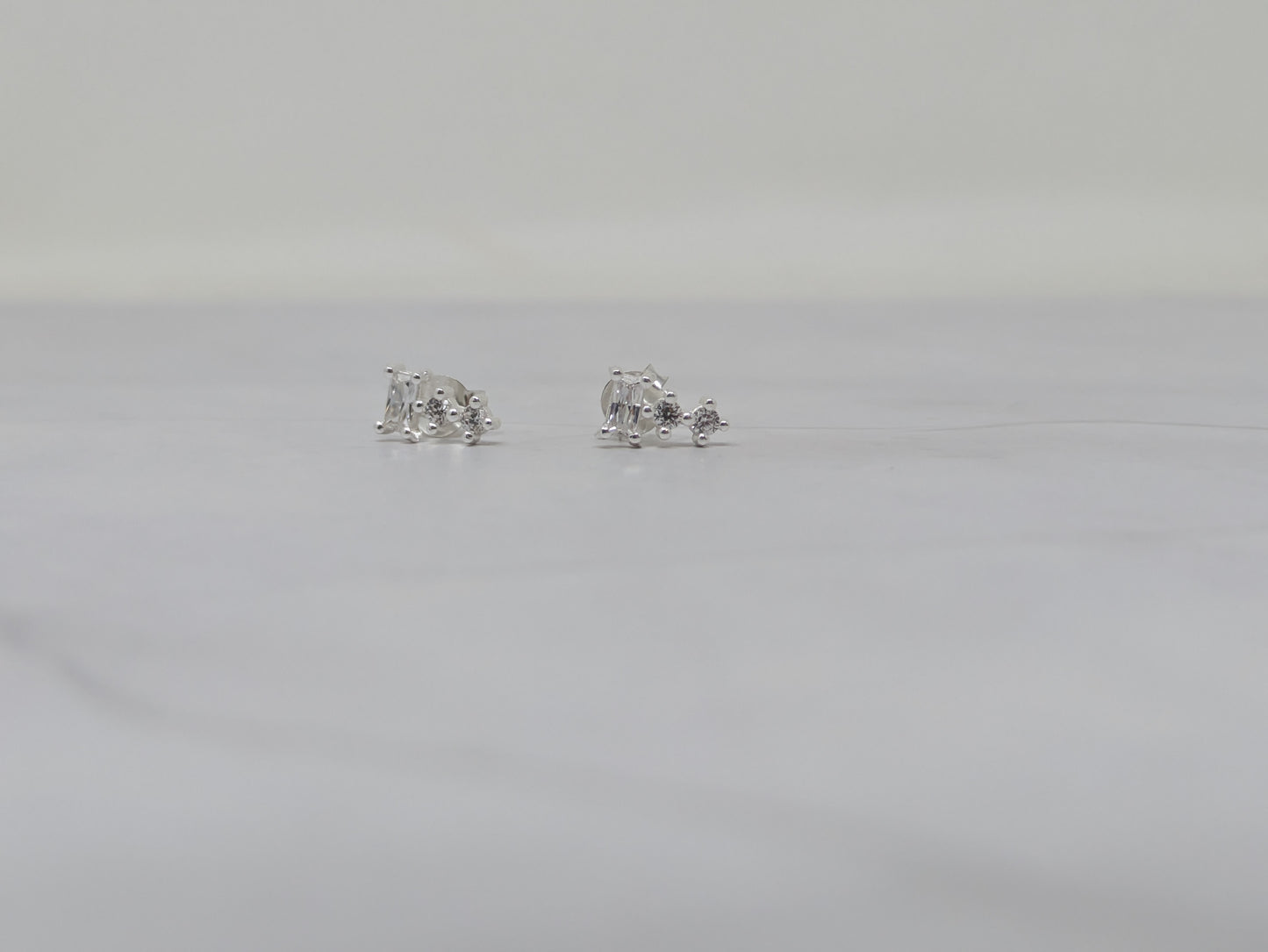 Silver CZ Baguette Drop Studs