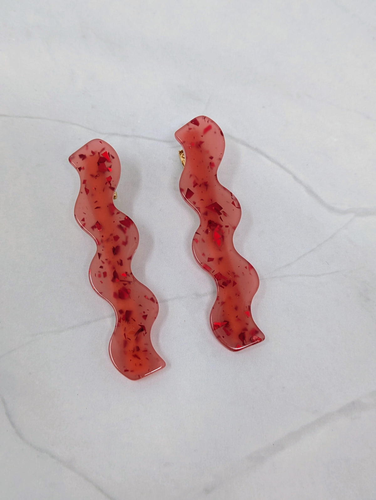 Wavy Barrette in Red Metallic (Set of 2)