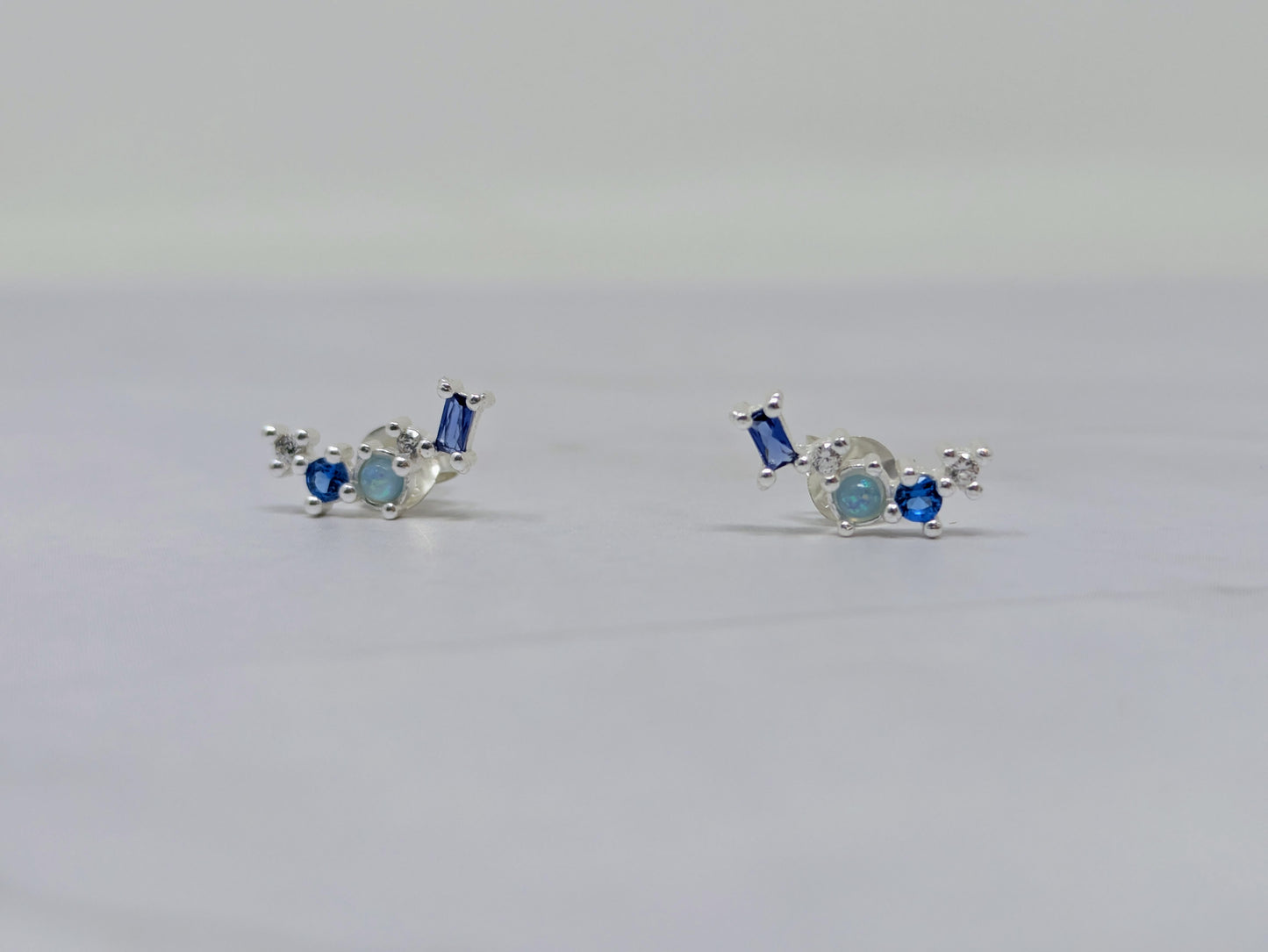 Silver Blue CZ + Opal Cluster Studs