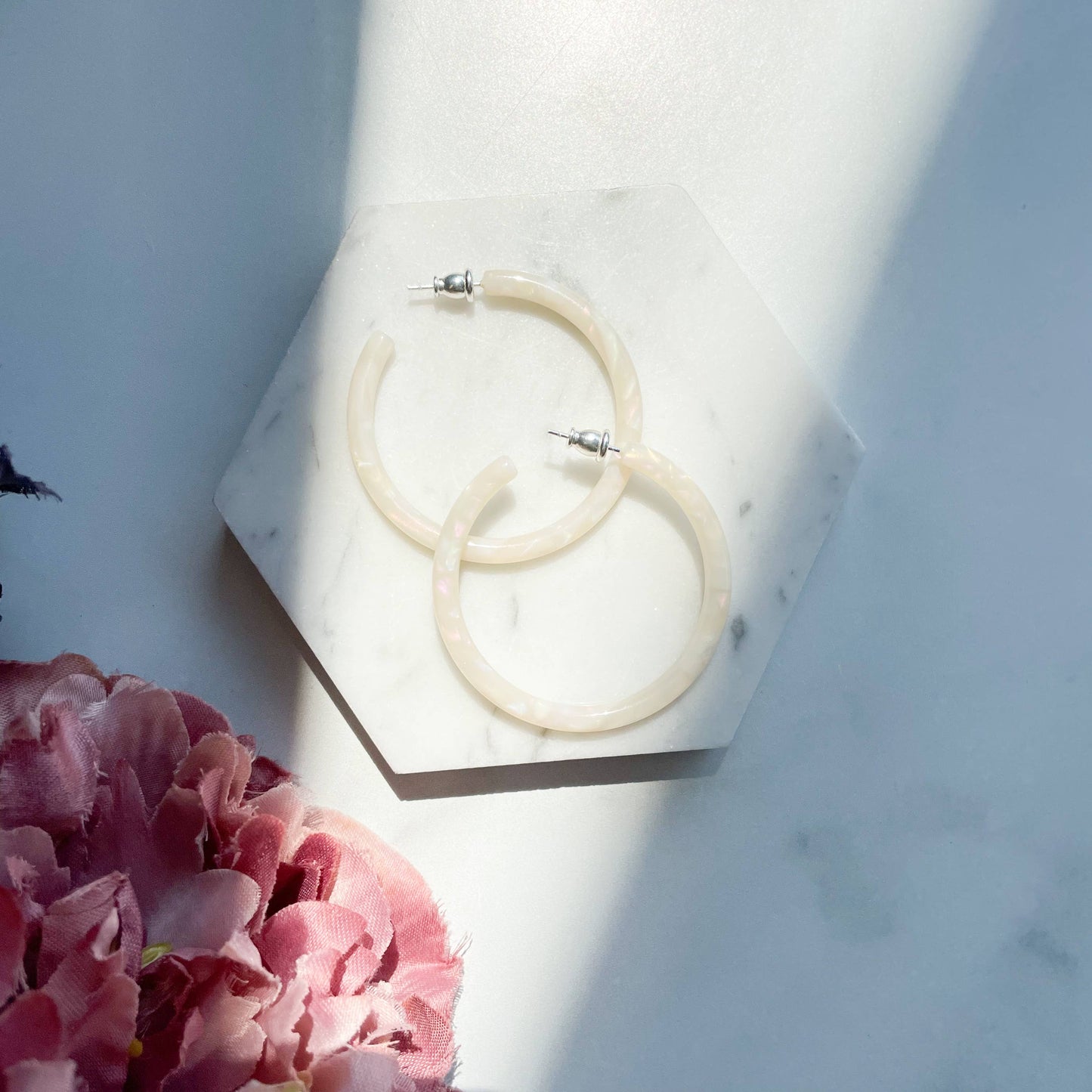 Thin Round Hoops in Opal