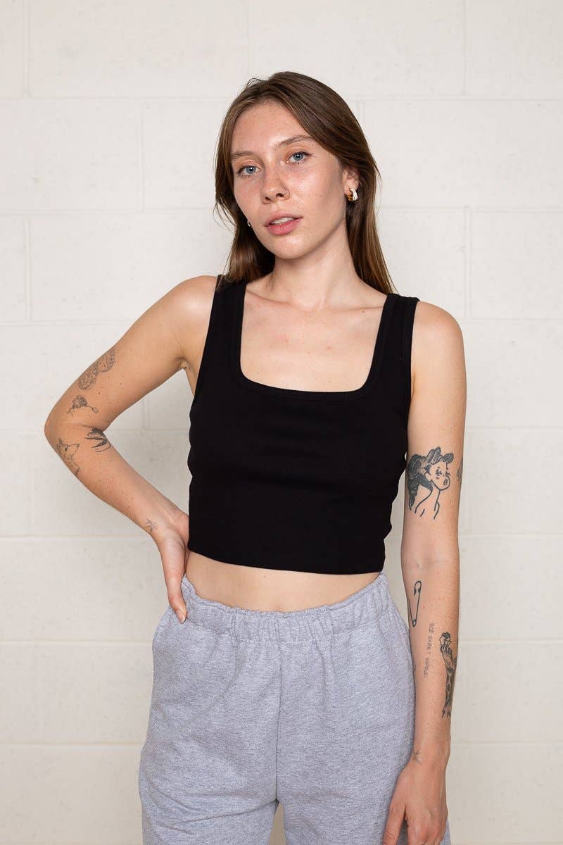 Black Square Neck Crop Tank
