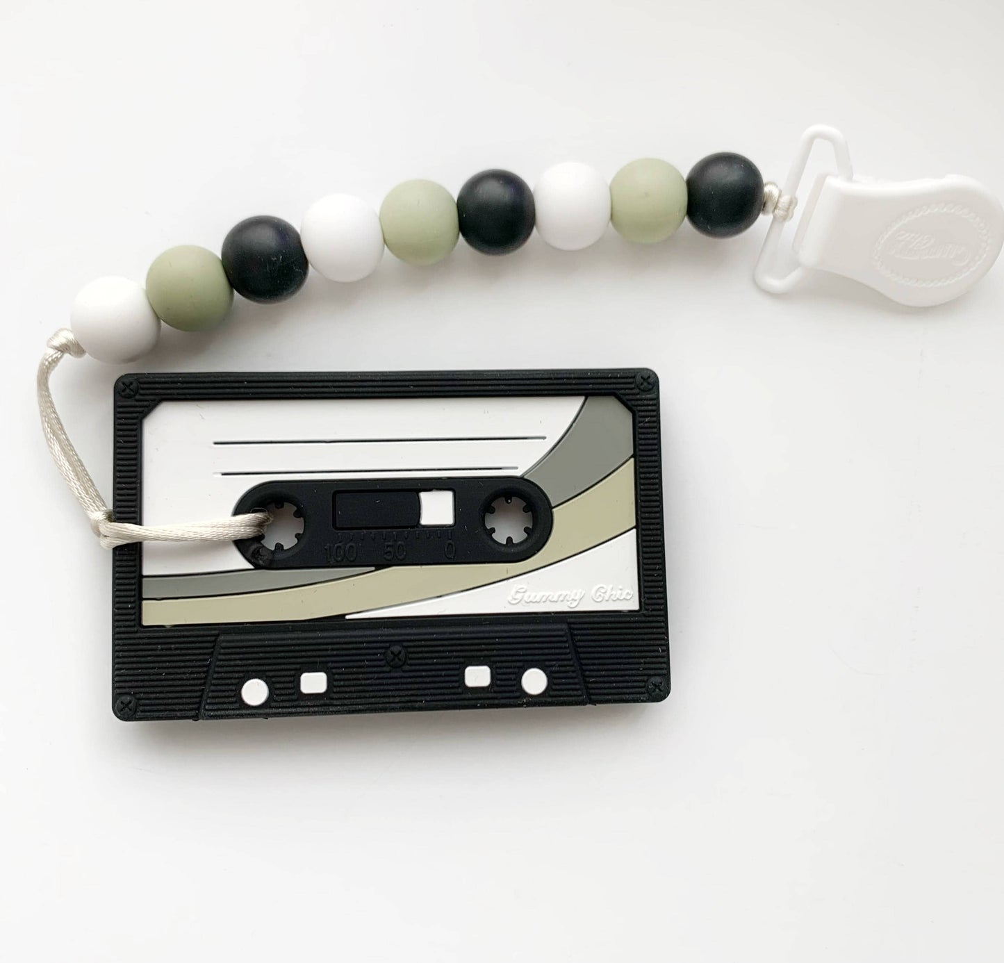 Black Cassette Tape Teether with Clip