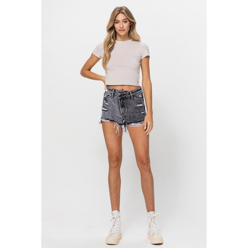 Black Criss Cross Denim Shorts